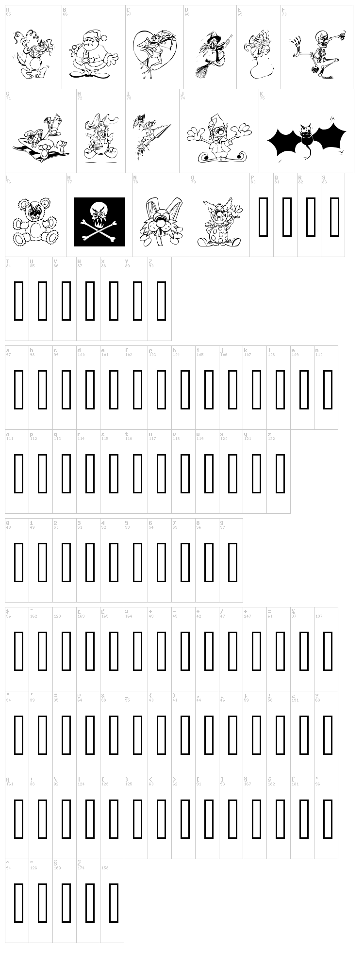 LM Holiday Toons font map